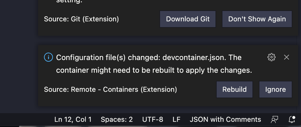 VSCode detect changes and ask for a rebuild